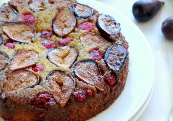 Fig and Raspberry Upside-Down Cake