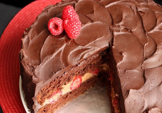 Raspberry Devils Food Cake