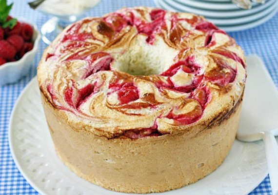 Raspberry Swirl Angel Cake