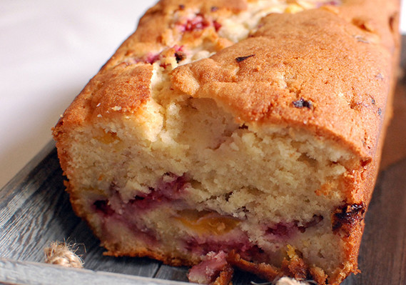 Peach Coffee Cake with Raspberries